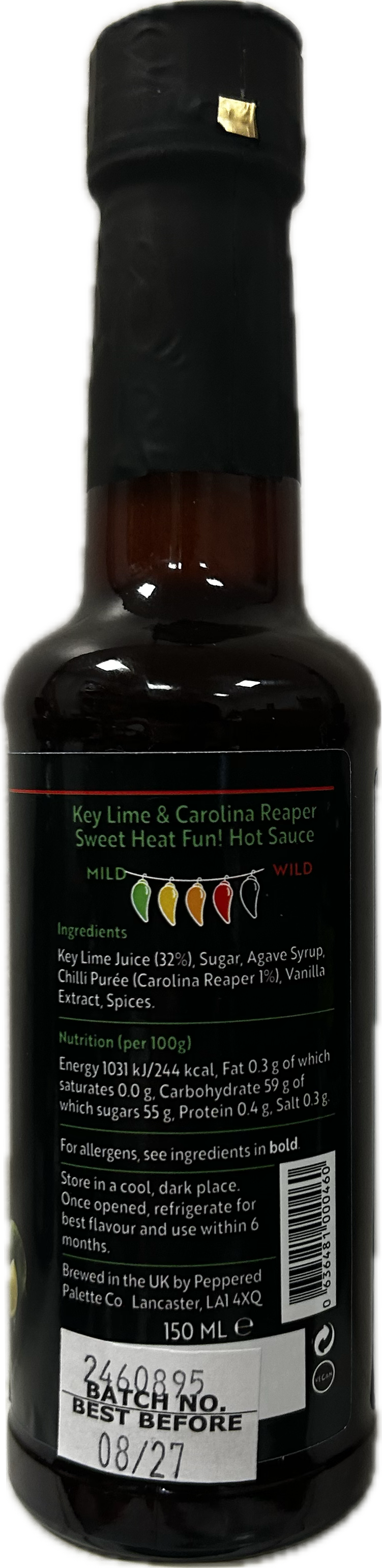 Right-hand panel of Key Lime with Carolina Reaper Sweet Heat Fun! hot sauce