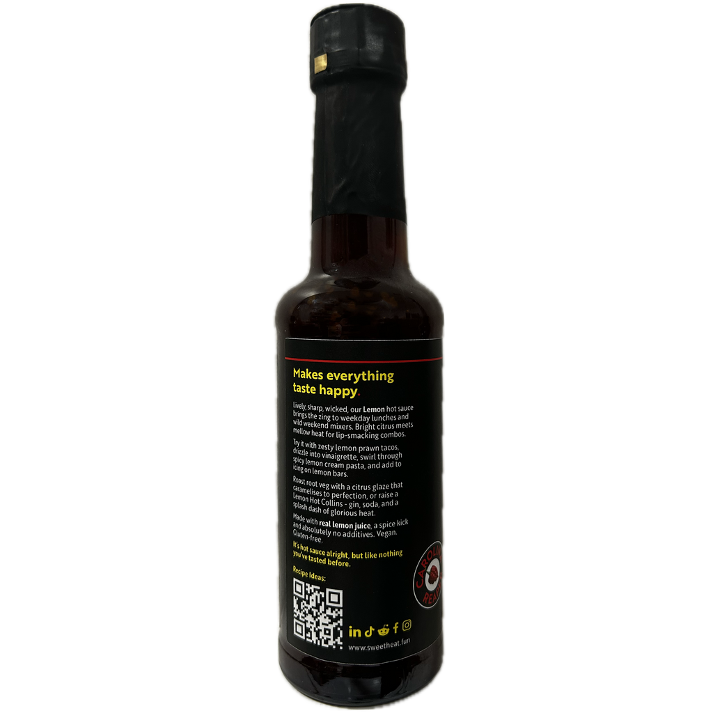 Lemon Carolina Reaper Sweet Heat Fun! Hot Sauce left panel