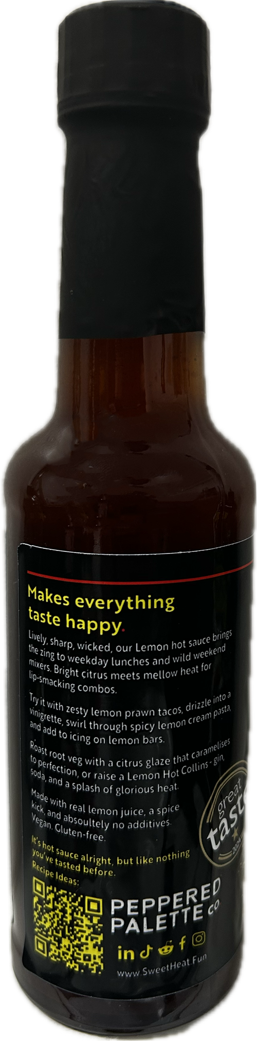 Left hand panel of Lemon Sweet Heat Fun! hot sauce 