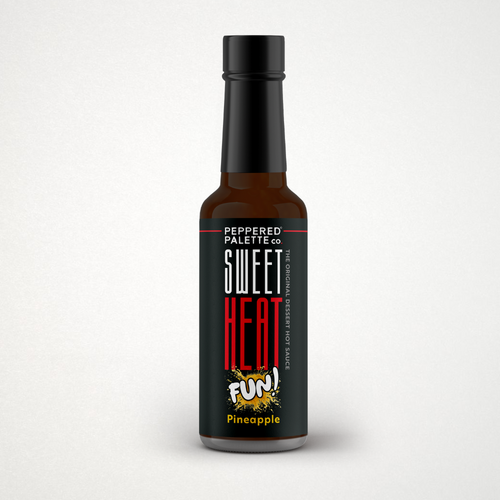 Bottle of 'Sweet Heat Fun!' pineapple hot sauce on a white background with a Great Taste 1-star award logo